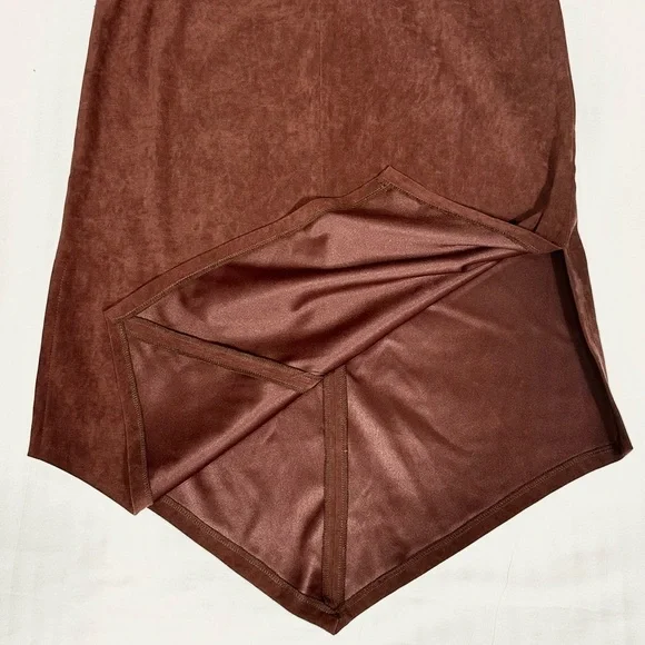Vintage Brown Suede Lace-Up Front Asymmetrical Skirt - Picture 4 of 4